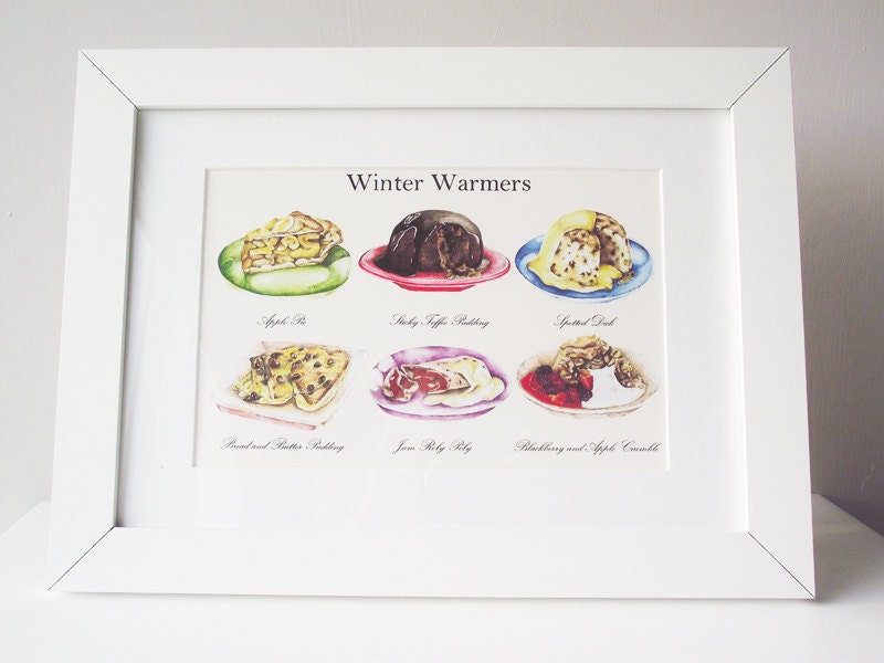 Winter warmers desserts illustrated 8 x 11" wall art print