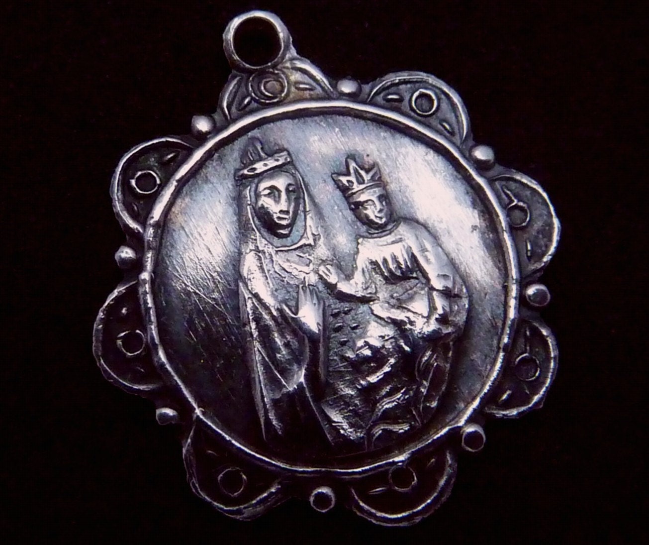 Vintage Sterling Silver Crowned Lady Child Catholic Religious Charm or Medal 17345