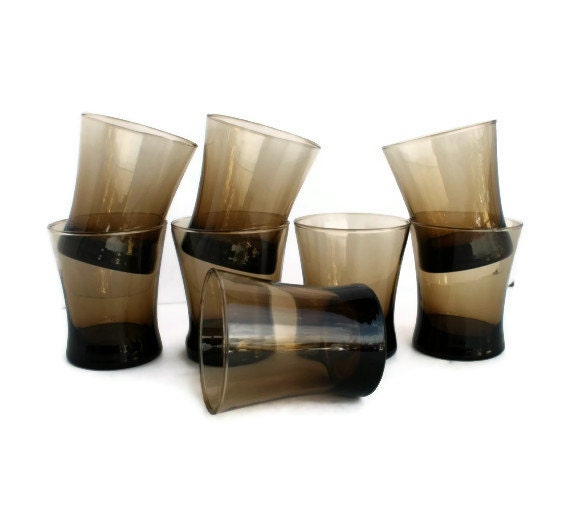 Smoke Brown Low Ball Glasses,  Set of Eight
