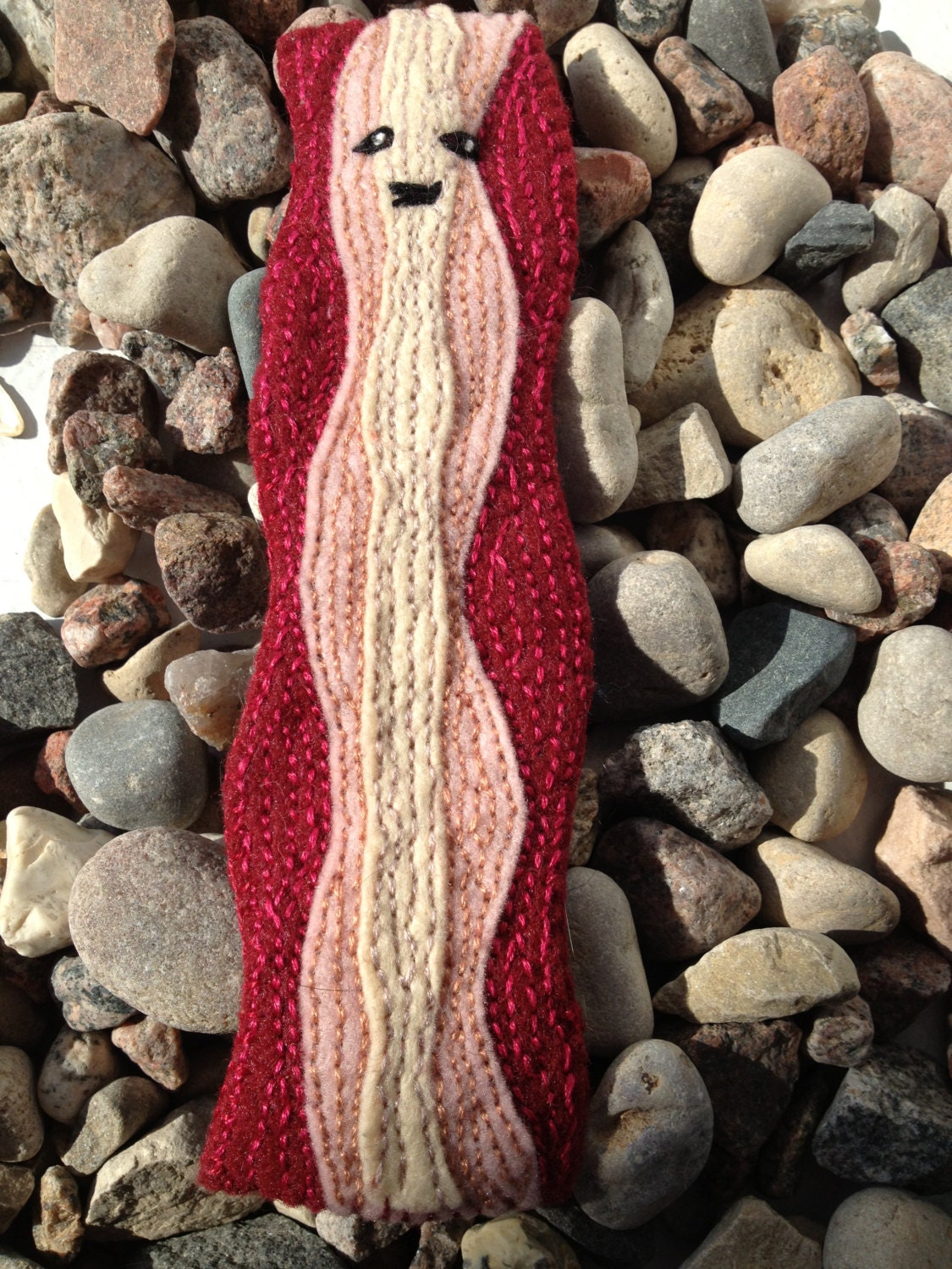 Bacon Action Figure Felt Bookmark W - Great gift  for afficionados of cuteness and bacony goodness