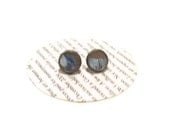 Blue and White Leather Stud Earrings, Leather Earrings, Earstuds