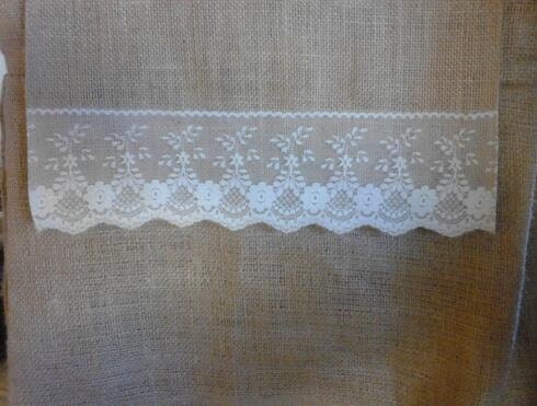 Burlap Table Runner with Lace Shaped Ends- 60" or 72"
