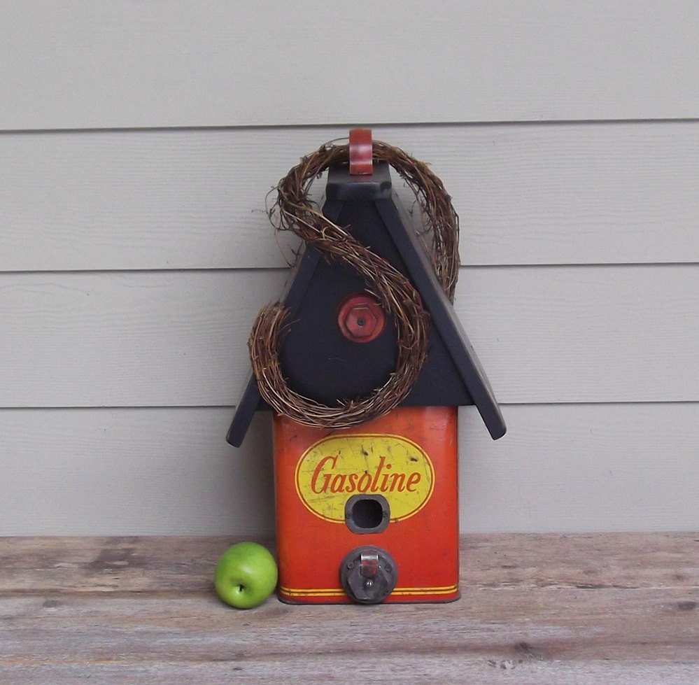 Repurposed Gas Can Birdhouse, One of a Kind, Whimsical Birdhouse, Outdoor Birdhouse, Rustic Birdhouse, Masculine, Automotive,  Recycled