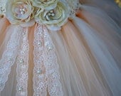 Flower Girl TuTu Dress.Ivory Vintage Lace with Pearls TuTu Dress.Wedding . Birthday