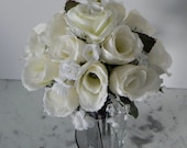 silk bridal bouquet of white roses