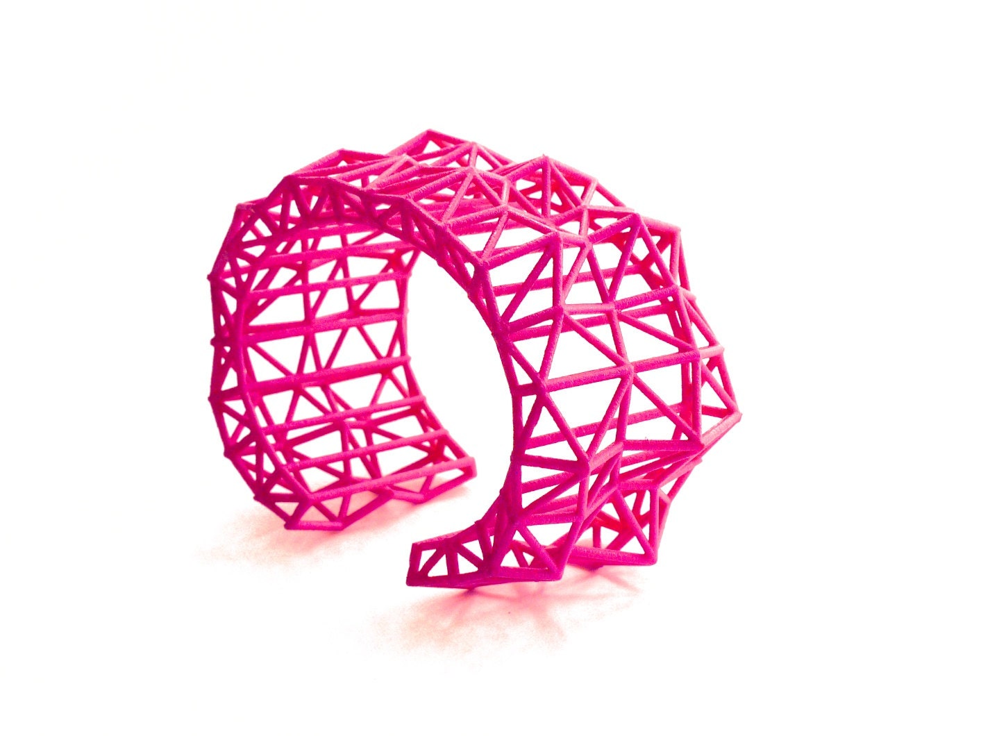 geometric neon jewelry- Faceted Cuff bracelet in Pink. modern design 3D printed. statement jewelry