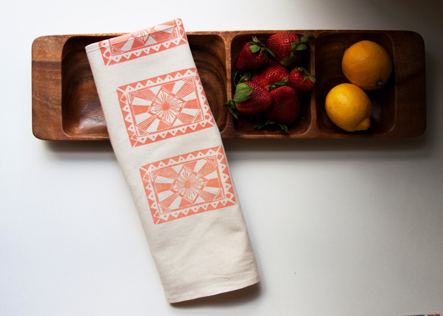 Sunburst Tea Towel in coral, recycled cotton