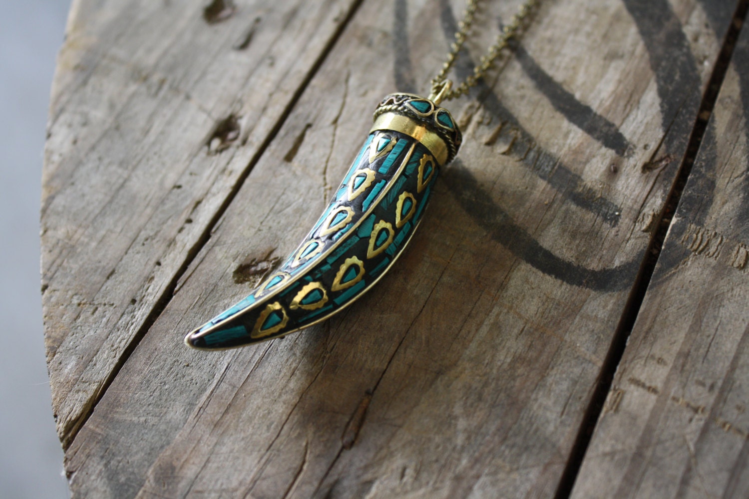 Tribal Turquoise Horn Necklace
