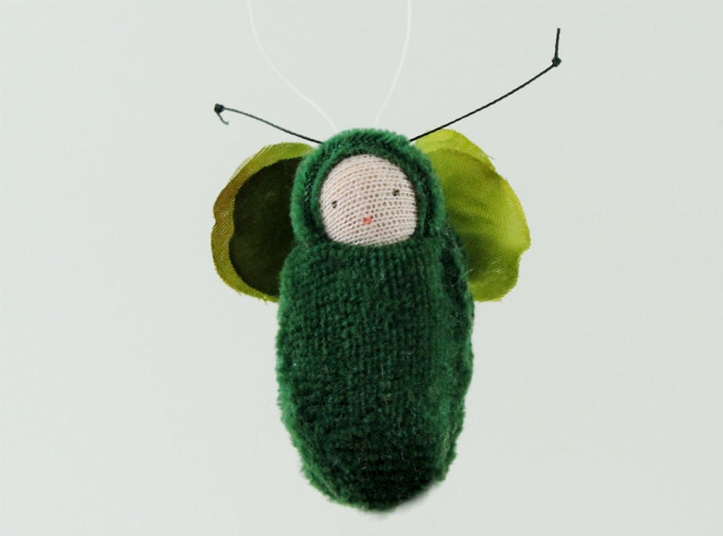 Fairie baby forest green ornament  miniature doll flower fairy