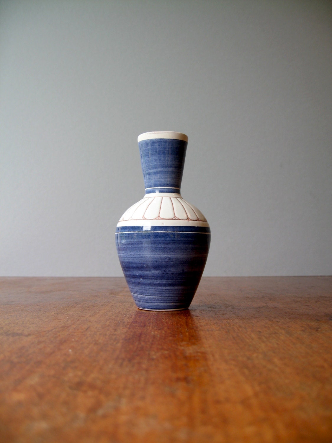 Vintage Elle Norway Ceramic Vase - Cobalt and White