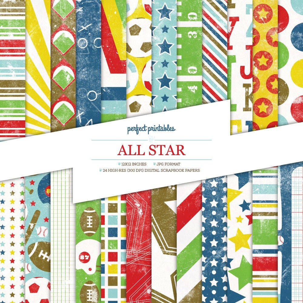 Digital Scrapbook Paper Boys Sports by WhimsyandLarkDigital