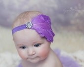 baby girls headband purple feather pad pearl rhinestones all ages can be worn two ways