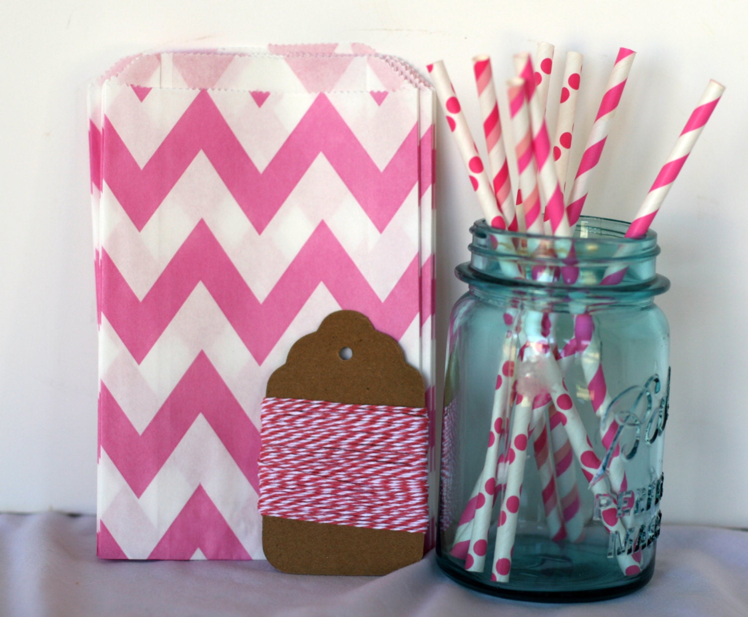 Bright Pink Chevron bags 1 dozen, treat bags, favor bags, candy bags
