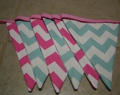 Flag Banner Bunting, Ready to Ship, 7 Ft 6 Large Flags, Chevron Fabric Banner/Bunting Photo Prop