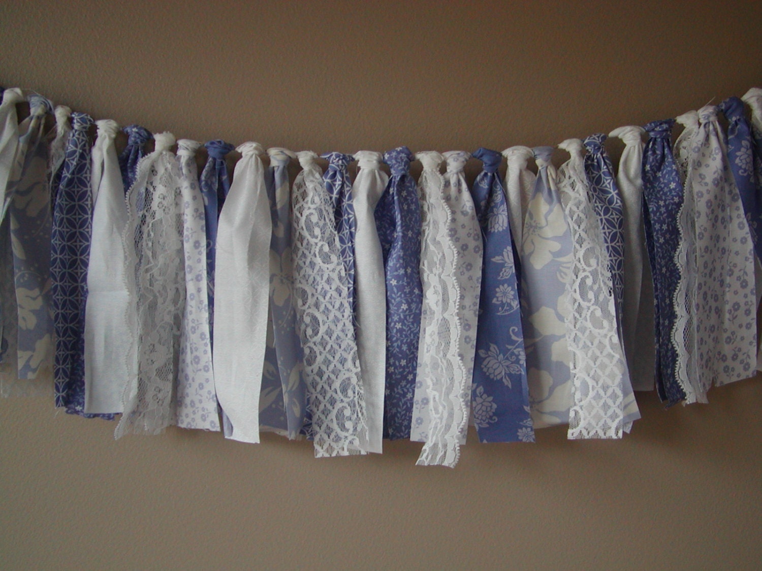 Rag Tie Banner Ready To Ship Purple and White w/Lace Garland/Banner/Bunting Photo Prop