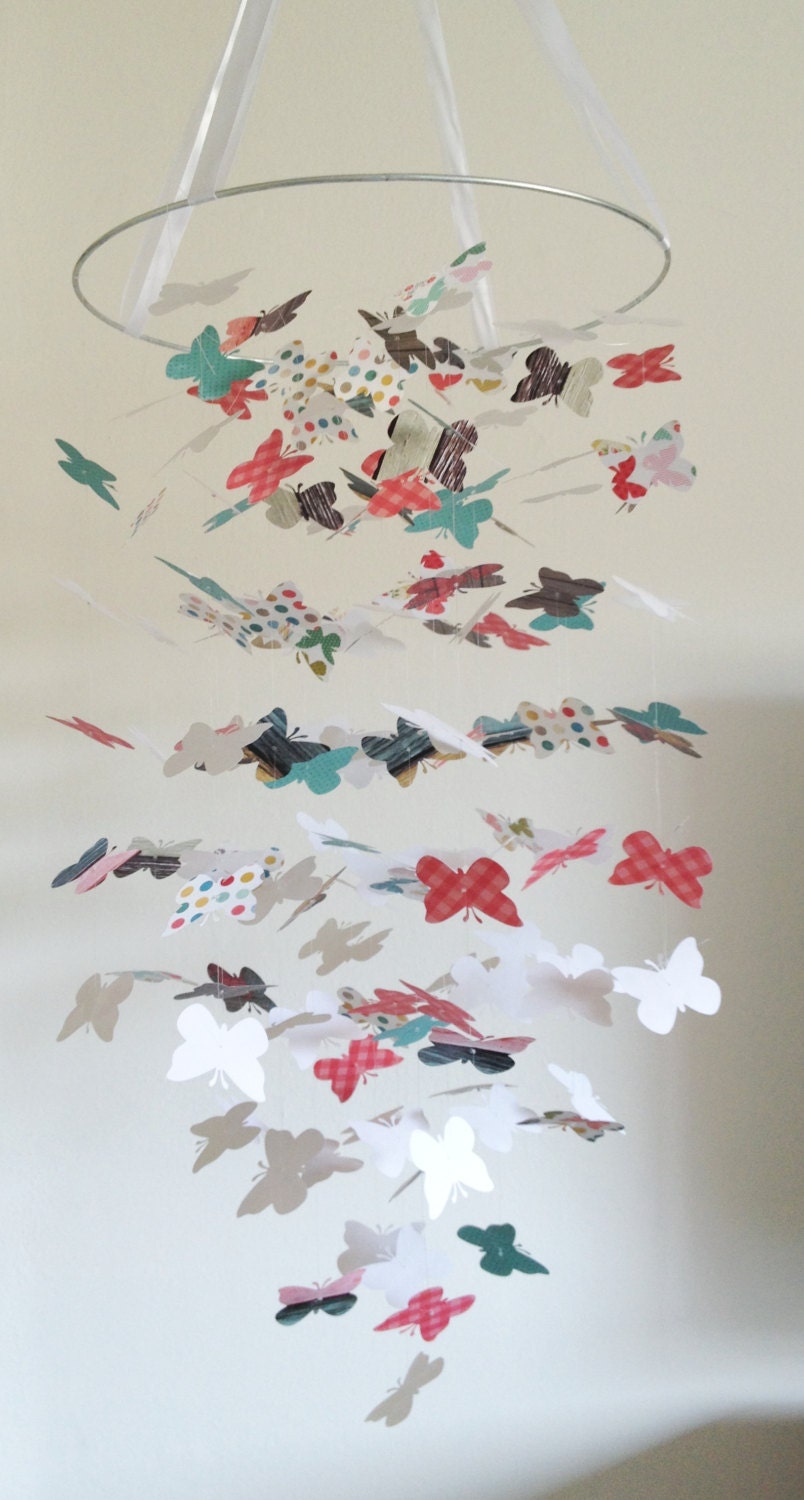 FREE SHIPPING /// Country Picnic Butterfly Mobile /// Nursery Decor, Baby Photo Prop, Baby Shower Gift