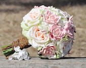 Woodland Bouquet, pink and blush rose, hydrangea wedding bouquet made of silk flowers.