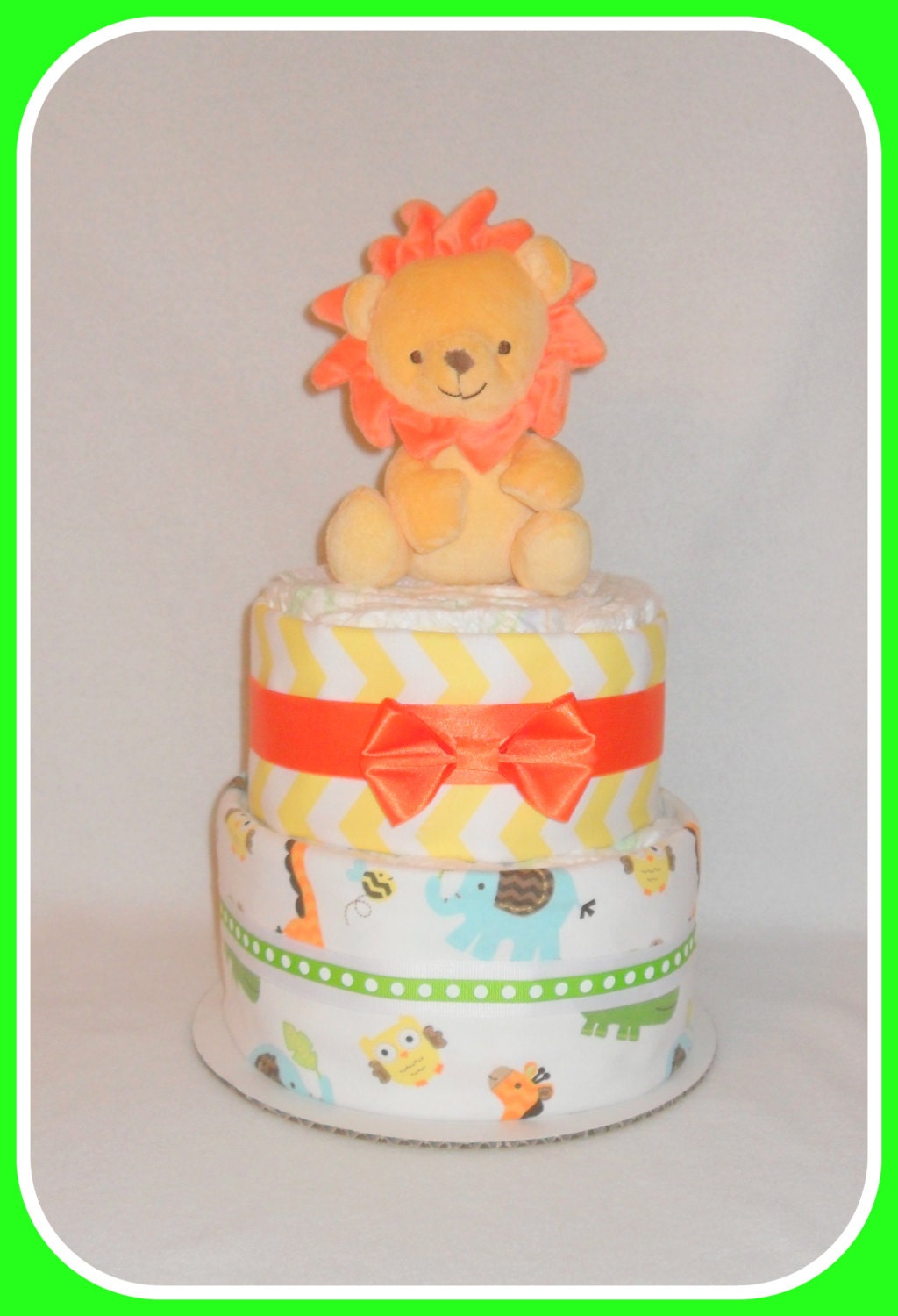 2 Tier Jungle Themed Diaper Cake-Beautiful Gift For The New Baby