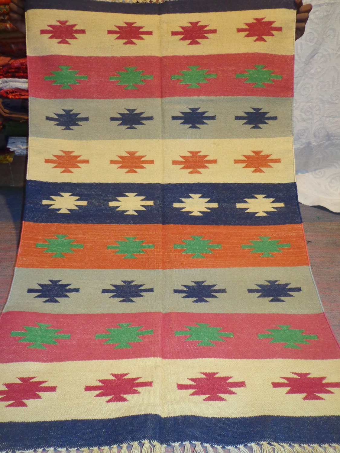 RAJASTHANI Rug Carpet Cotton Woven Hand Made Rugs Decor