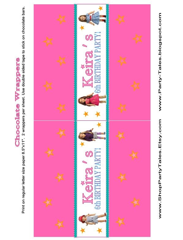 American girl Doll birthday Hershey Chocolate Wrapper party Favor Thank you Personalized you choose dolls emily molly kanani Mckenna kit... Il_570xn