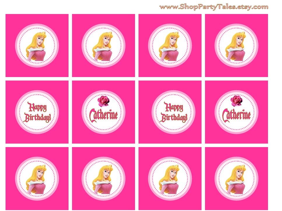 SLEEPING BEAUTY Princess Aurora Cupcake toppers Printable digital file Birthday Girl Party Favor tags Il_570xn
