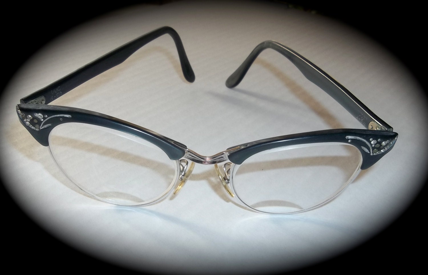 1950's Retro 12 KGF Charcoal Gray Horn Rimmed Cat Eye Glasses