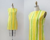 1960s dress / Mini Dress / LEMON LIME Shift Dresss / M