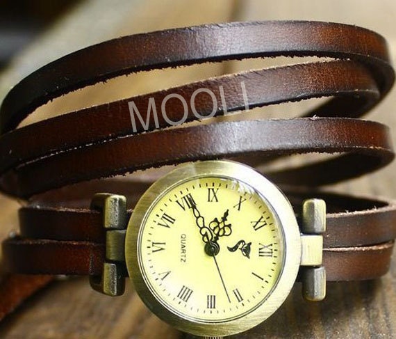 Fashion women's watch handmade wrist watch brown leather warp watch with silvery buckle men watch adjustable  B723-1