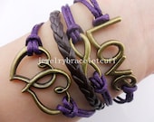 mother's day gift jewelry karma ,love ,hearts antique bronze Charm Bracelet cotton ropes Leather Bracelet best Friendship gift   SH-0903
