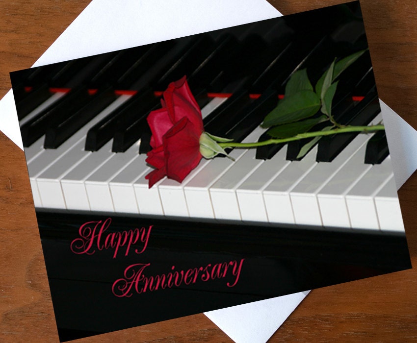Anniversary Photo Greeting Cards, Photo Note Cards, Photo Postcards - Piano with Rose