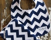 Gift Set Bib & Burp Cloth Set - Navy Blue Chevron Zig Zag - Baby Boy
