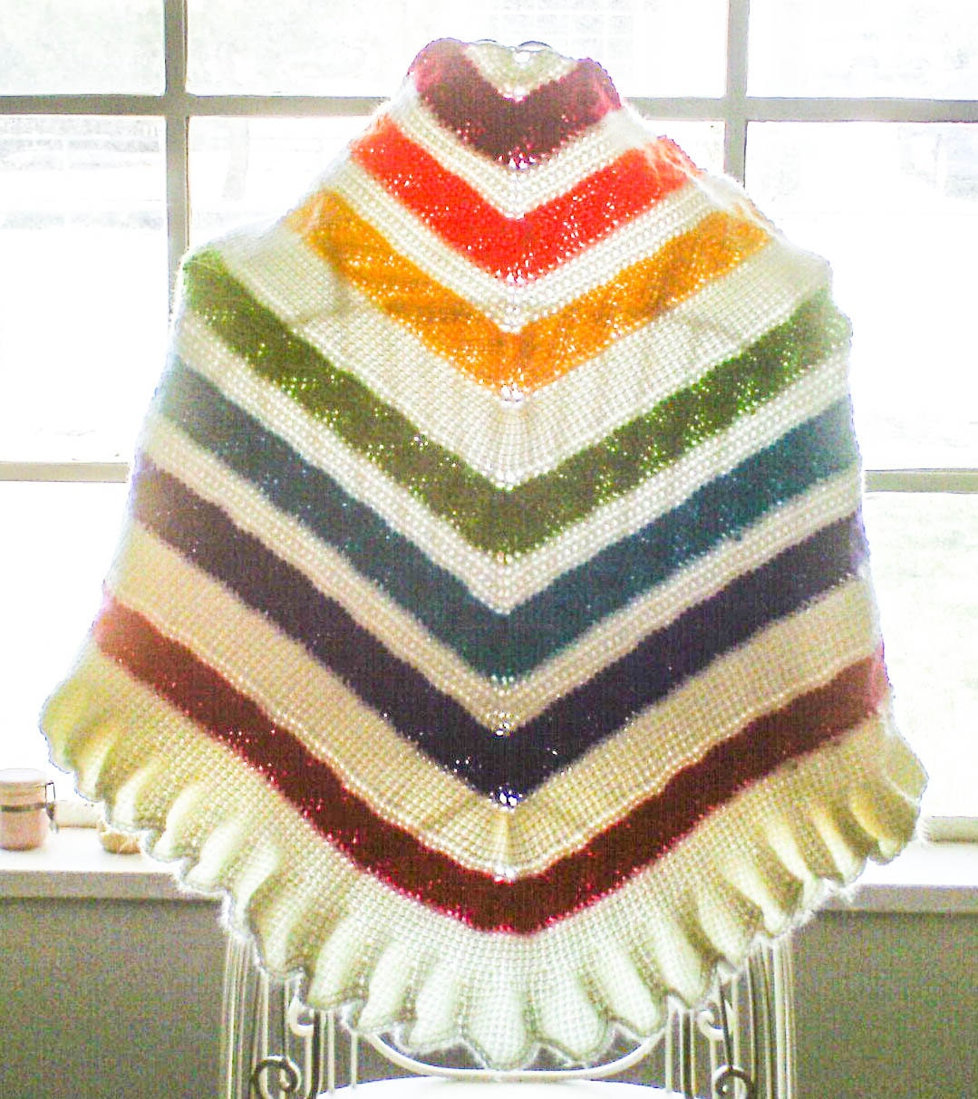 Tunisian Crochet Rainbow Shawl - Multicolor Ruffle Shawlette - Made to Order