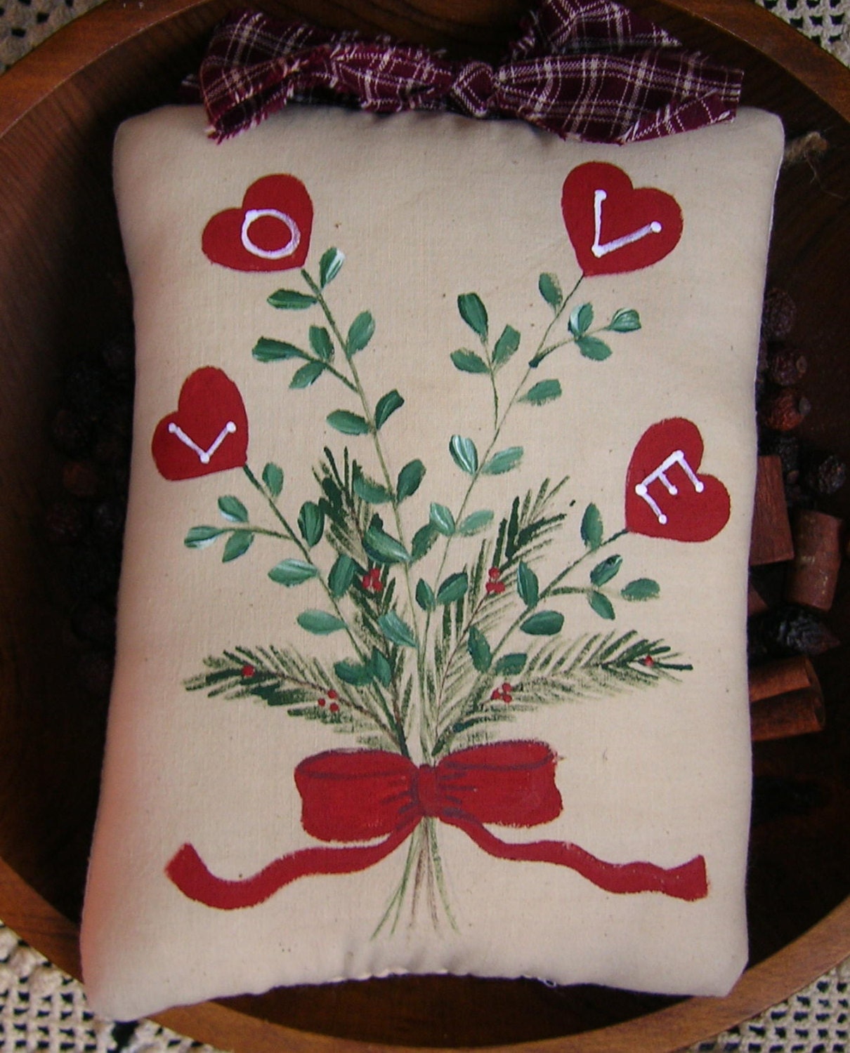 Primitive VALENTINE Wallhanging Pillow Tuck Holiday Decor LOVE Heart Bouquet