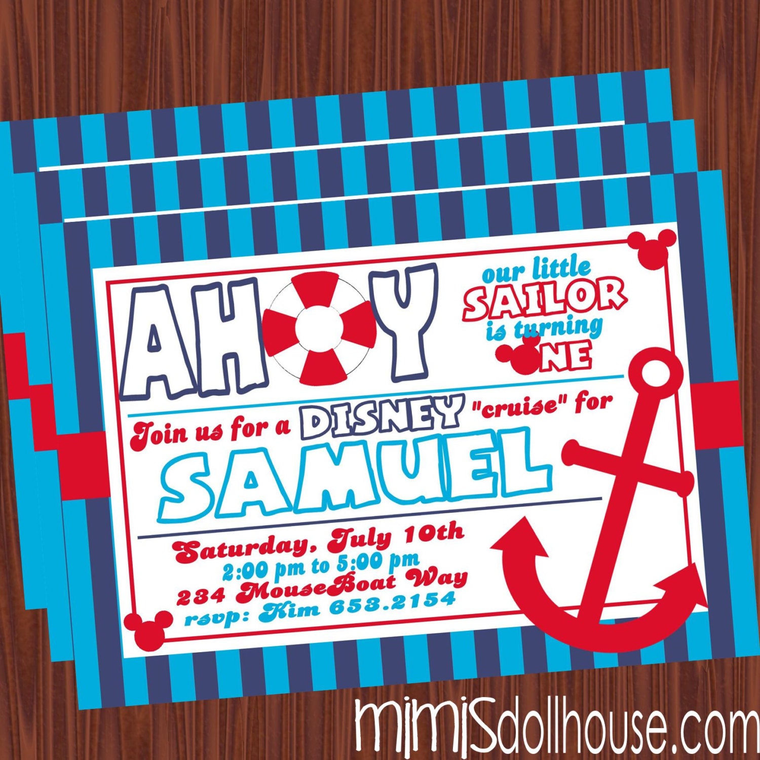 Disney Cruise Invitation- Printable Nautical Mickey Mouse Birthday Invitation- Cruise Invitation PDF/JPEG Il_570xn