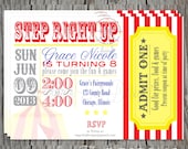 PRINTABLE Red and Blue Carnival Themed Party Invitation - Vintage Circus Invitation - more colors available - 5x7
