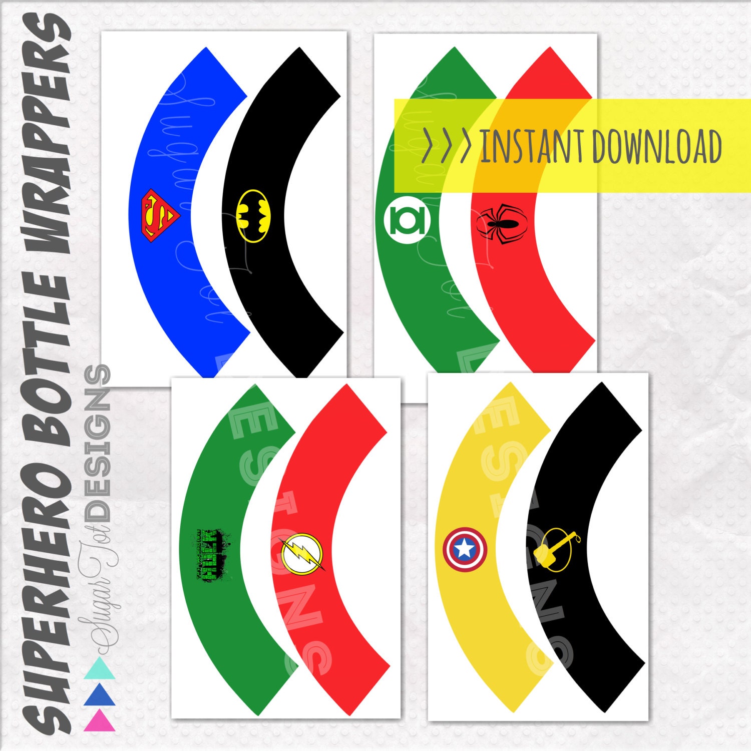 INSTANT DOWNLOAD Superhero Cupcake Wrappers: Superman, Batman, Captain America, Thor, Spiderman, Green Lantern, Hulk, Flash - Printable