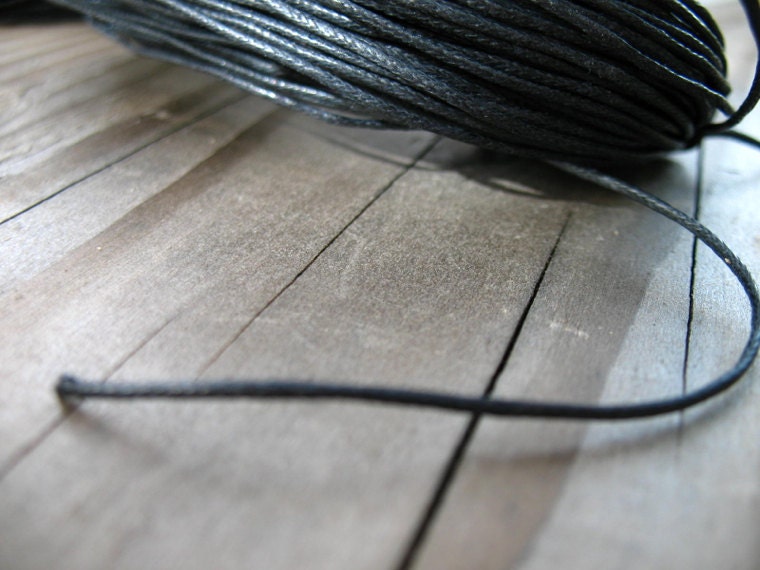 Waxed Cotton Cord, Black, 1mm, 80 meters