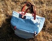 Eco-friendly Recycled Denim and Leather Tote- Recycled Denim Bag- Repurposed Denim Bag