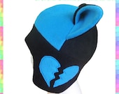 Blue Heartbreak Kitty Aviator Hat - Fleece Black Anti Pill Anime Cosplay Ears Neko Cat Rave Geek Goth Cute Adult Teen Child Sizes