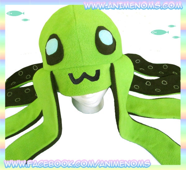 Green Octopus Hat - Antipill Fleece Anime Animal Tentacles 2 ft Long Raver Cute Kawaii Cosplay Adult Teen Child Geek Clothing