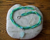 Aqua Braided Bead Necklace with Lake Michigan beach glass pendant