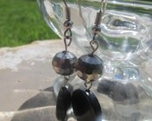 Gray Black and Silver Beaded Dangle Earrings
