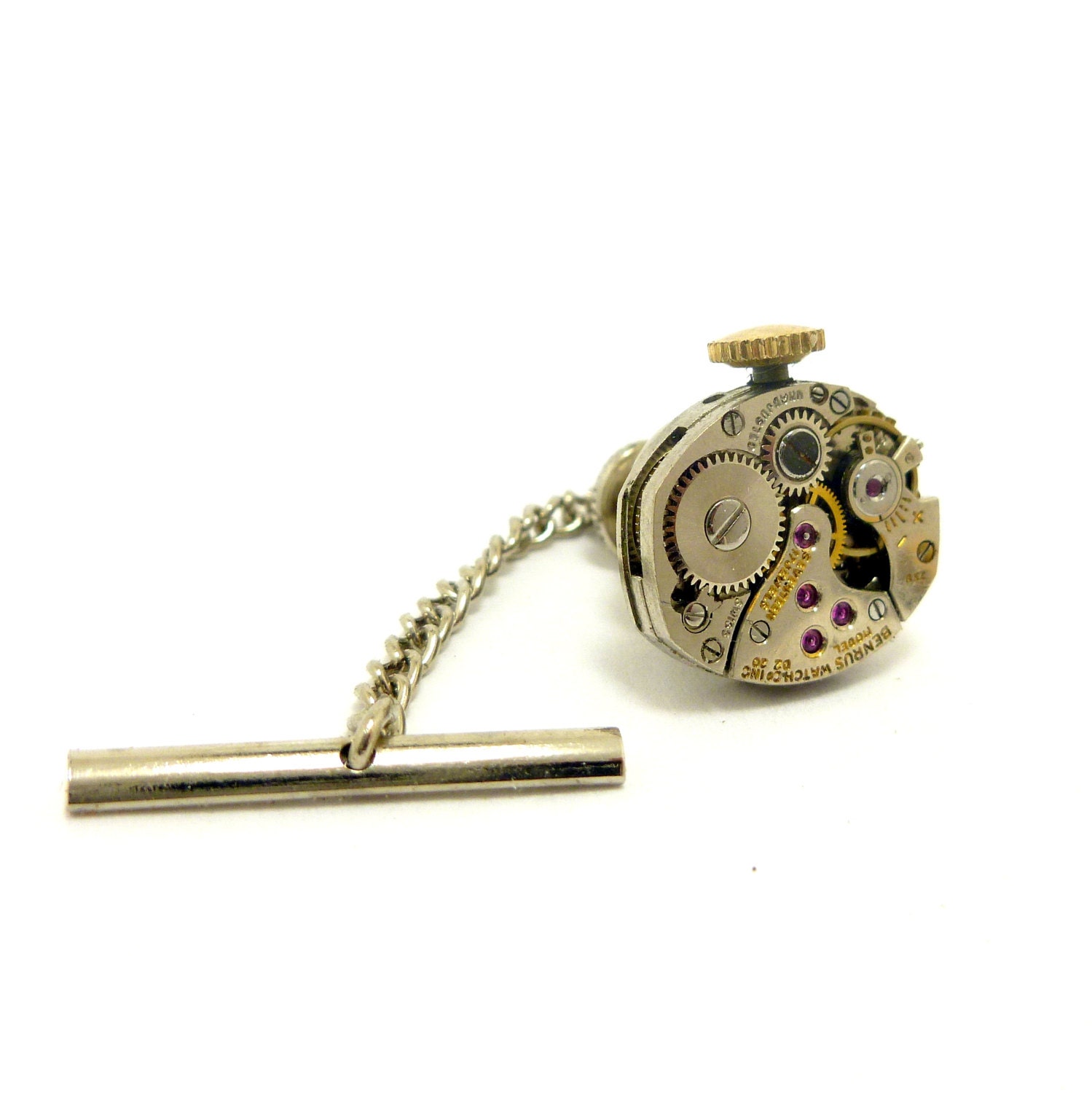 Steampunk Watch Tie Tack, Best Man Gifts, Wedding Party Mens Accessories