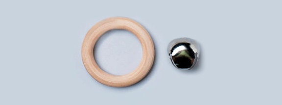 Wooden Ring (Pacifier/Teether) and Bell Ribbon Set- Montessori Inspired Baby Toys