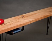 LONG Maple CONSOLE TABLE w/Shelf - Midcentury - Rustic