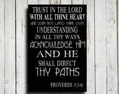 Trust in the Lord - Bible Verse decor - 16x24" canvas print - Inspirational decor - Proverbs 3:5-6 - Black and White decor