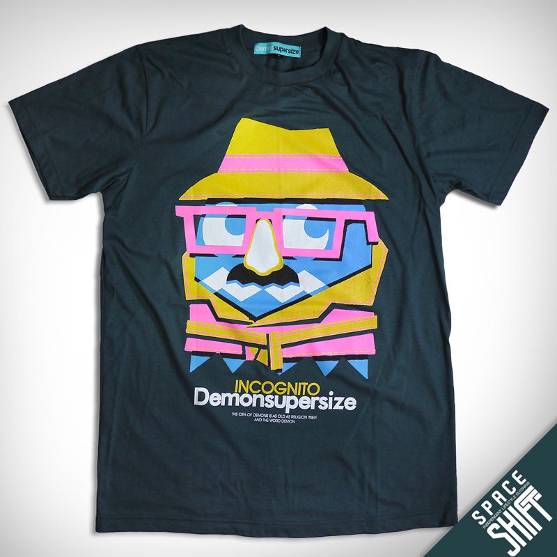 size L -- S010.Ghost Incognito ( Forest ) : Geekery Hand Screen Printed Graphic T-shirt --- Men Women Unisex Pacman Game 8bit Play Ghost