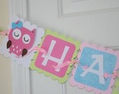 Owl Happy 1st  Birthday Banner, Birthday Party, Owl Theme Pink and Green