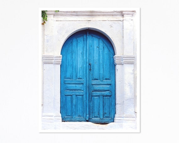 Vibrant Blue Greek Door to Whitewashed Home in Crete, Greece- 8x10 Print - Home Decor - FEATURED on Etsy's Front Page