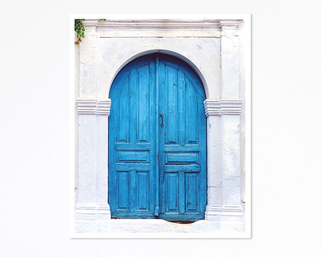 Vibrant Blue Greek Door to Whitewashed Home in Crete, Greece- 8x10 Print - Home Decor - FEATURED on Etsy's Front Page